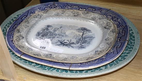 Three Staffordshire meat dishes Largest 50cm